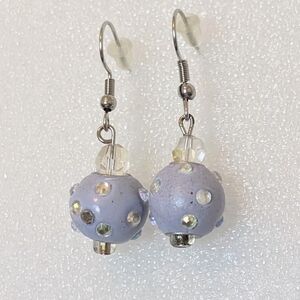 Murano Lavender Art Glass Rhinestone New 2" Dangle Drop Earrings